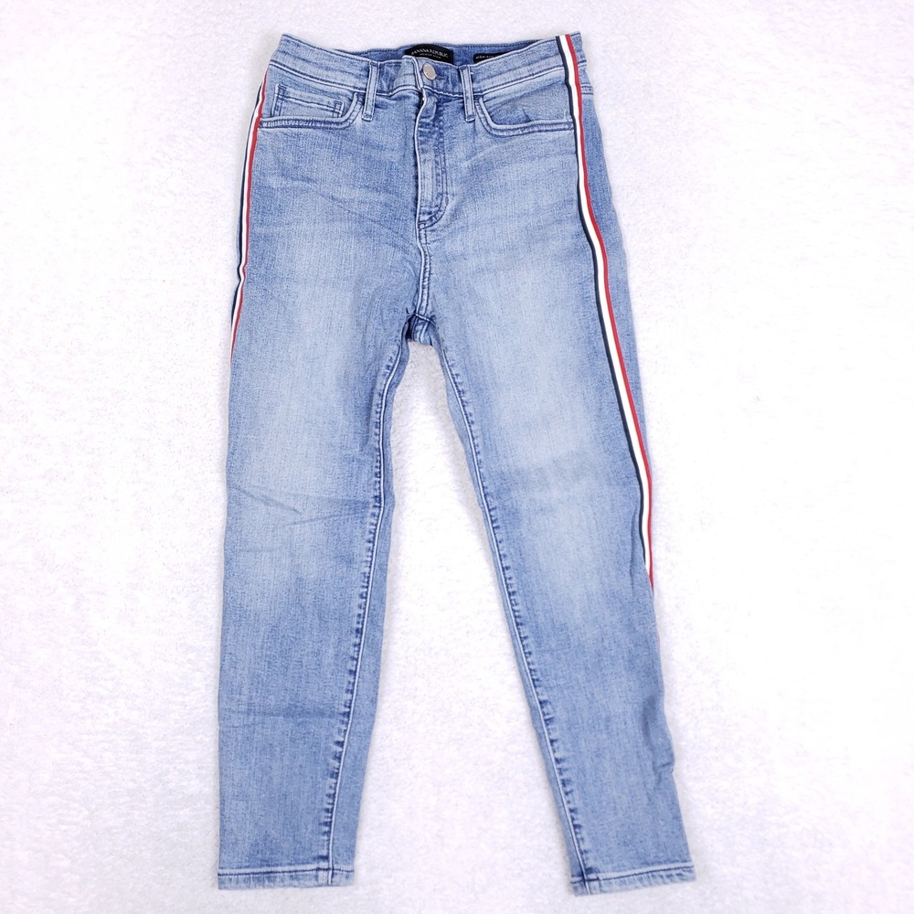 Banana Republic Skinny Jeans Womens 27 Petite High Rise Side Stripe Light Wash